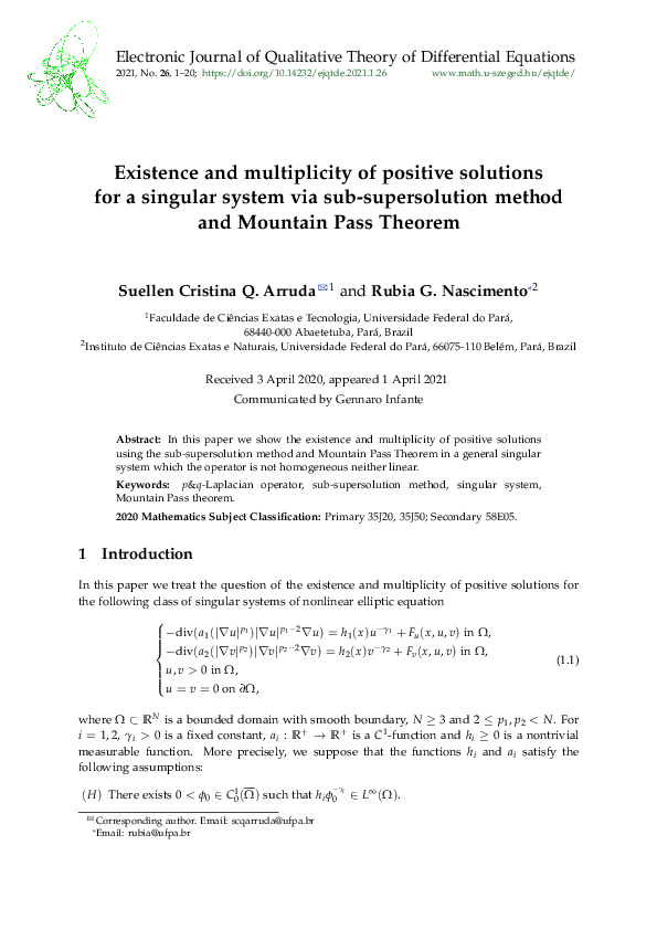 (PDF) Existence and multiplicity of positive solutions for a singular ...