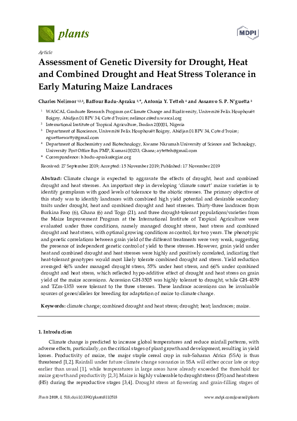 (PDF) Assessment of Genetic Diversity for Drought, Heat and Combined ...