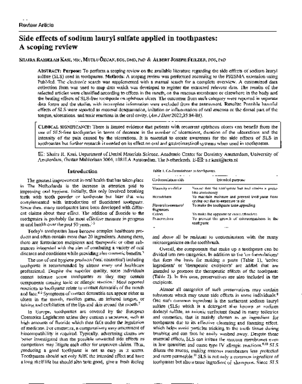 (PDF) Side effects of sodium lauryl sulfate applied in toothpastes A scoping review. Mutlu