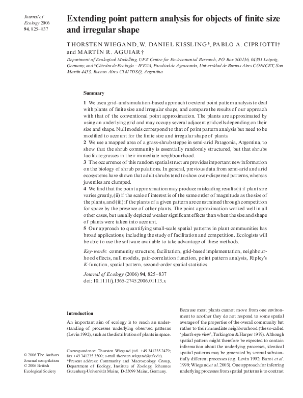 (PDF) Extending point pattern analysis for objects of finite size and ...