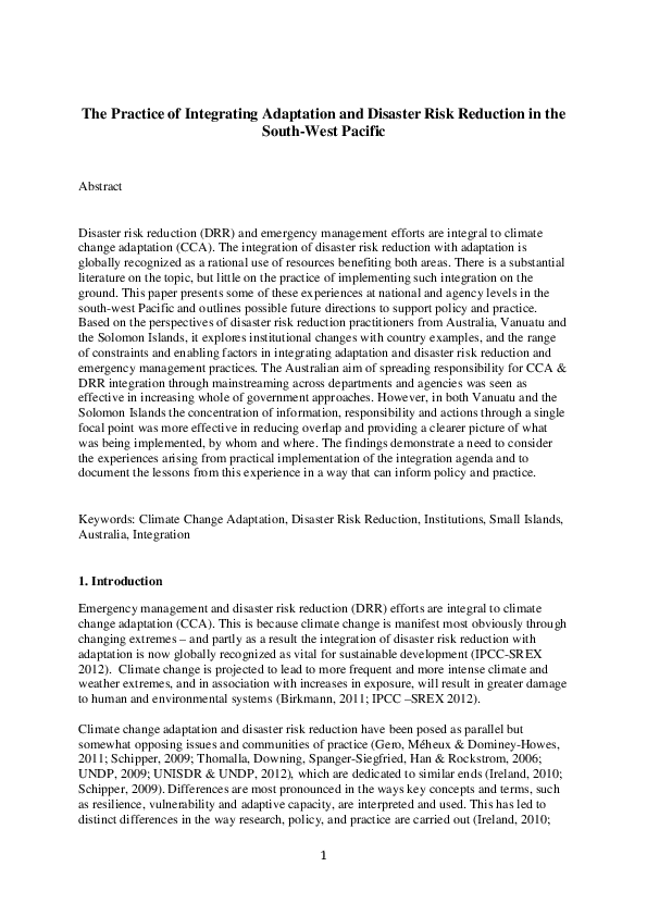 (PDF) The practice of integrating adaptation and disaster risk ...