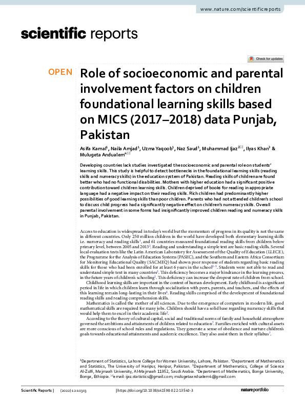 (PDF) Role of socioeconomic and parental involvement factors on ...