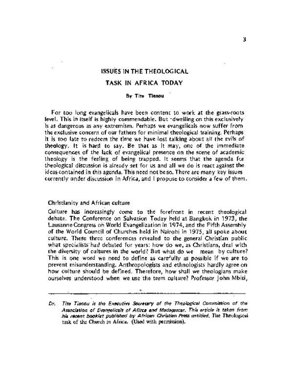 (PDF) Issues in the Theological Task in Africa Today