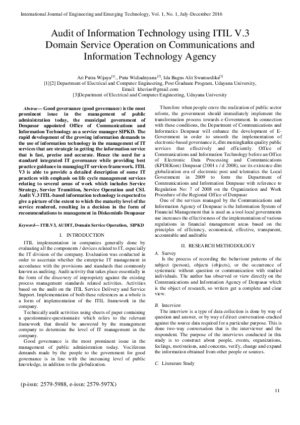 (PDF) Audit of Information Technology using ITIL V.3 Domain Service ...