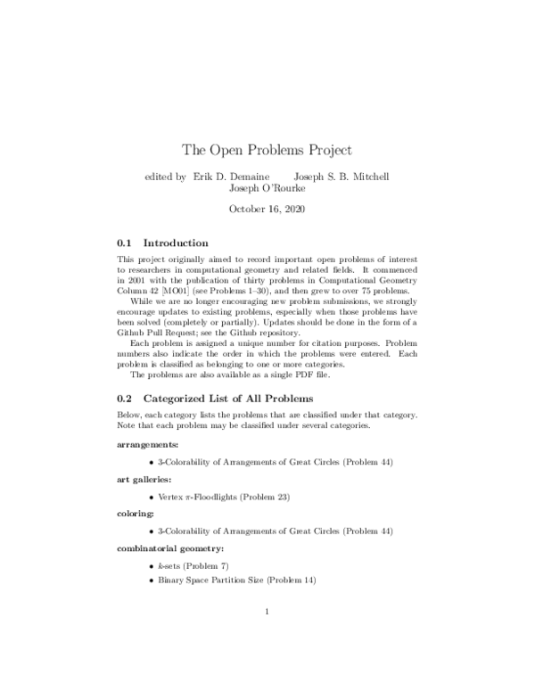 (PDF) The open problems project