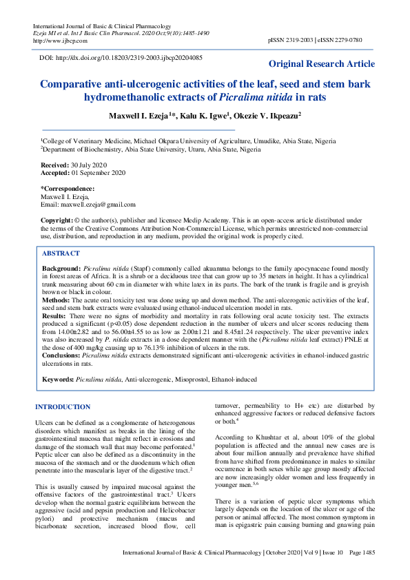 (PDF) Comparative anti-ulcerogenic activities of the leaf, seed and ...