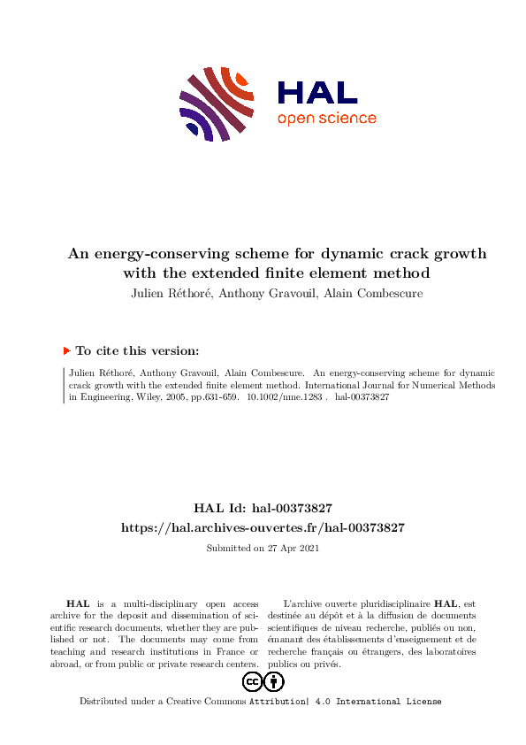 (PDF) An energy-conserving scheme for dynamic crack growth using the ...
