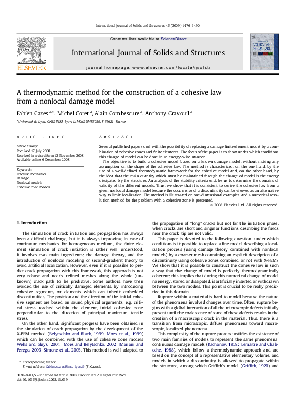 (PDF) A thermodynamic method for the construction of a cohesive law ...