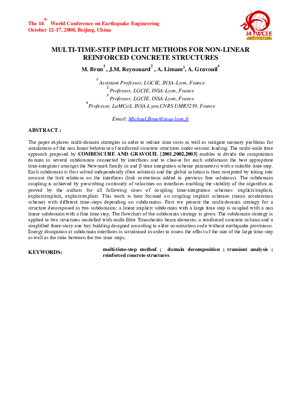 (PDF) Multi-Time-Step Implicit Methods for Non-Linear Reinforced ...