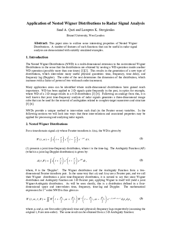 (PDF) Nested Wigner Distributions in Radar Analysis