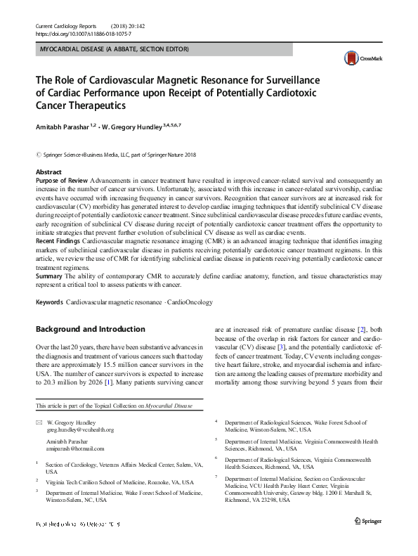 (PDF) The Role of Cardiovascular Magnetic Resonance for Surveillance of ...