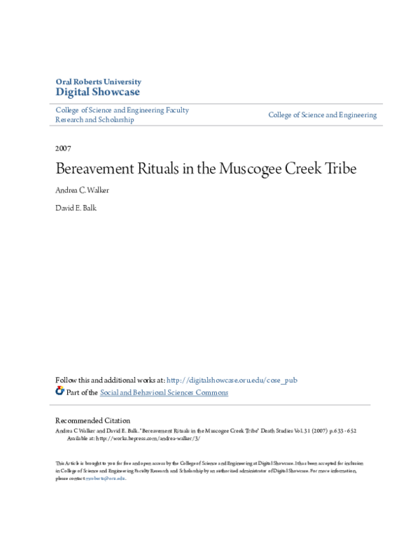 (PDF) Bereavement Rituals in the Muscogee Creek Tribe