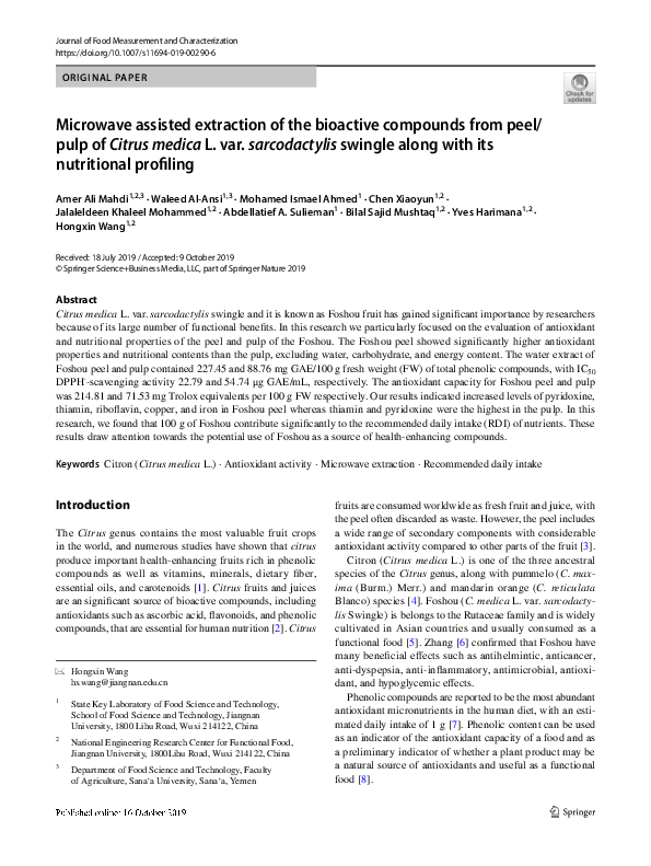(PDF) Microwave assisted extraction of the bioactive compounds from ...