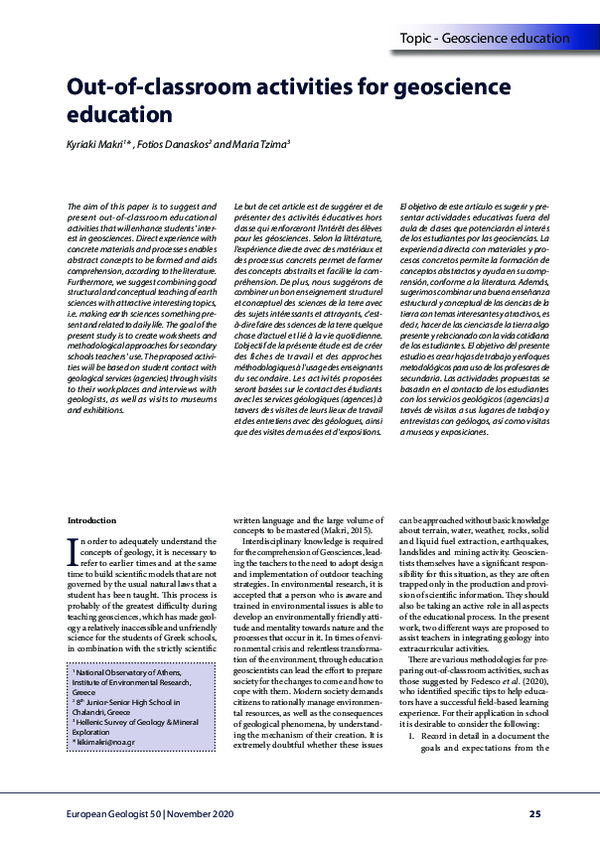 (PDF) Outofclassroom activities for geoscience education Kyriaki