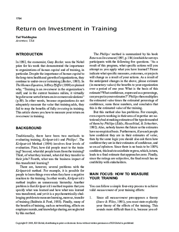 (PDF) Return on Investment in Training