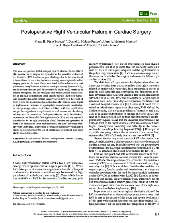 (PDF) Postoperative Right Ventricular Failure in Cardiac Surgery ...
