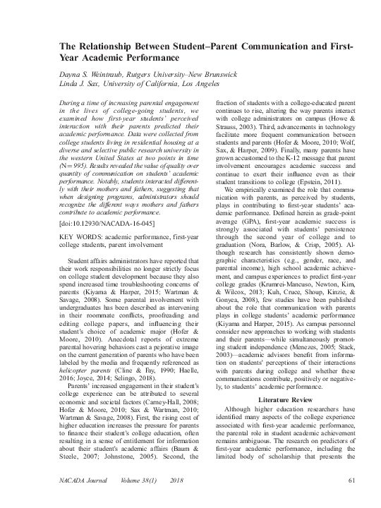 (PDF) The Relationship Between Student–Parent Communication and First ...
