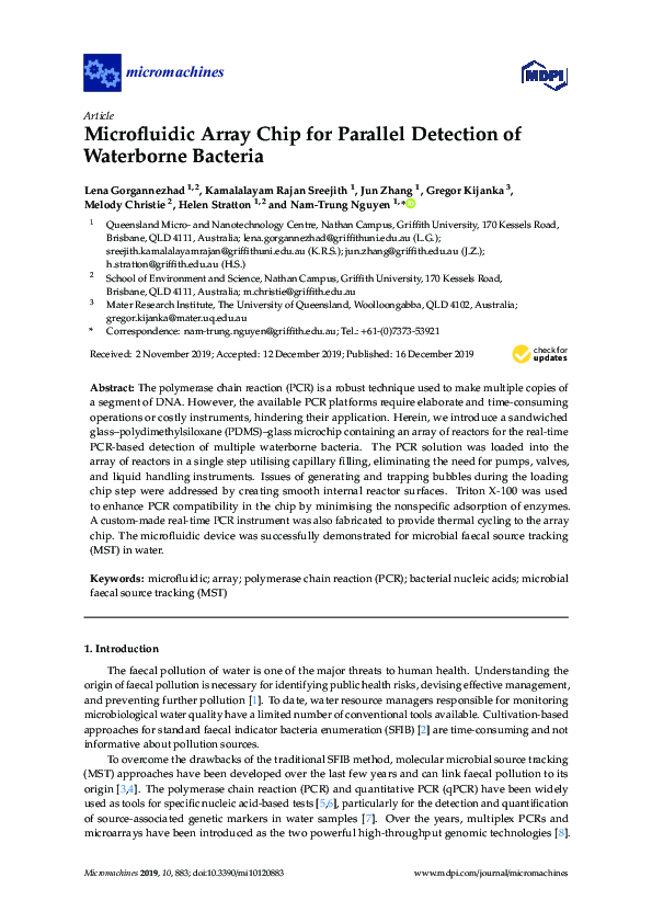(PDF) Microfluidic Array Chip for Parallel Detection of Waterborne Bacteria