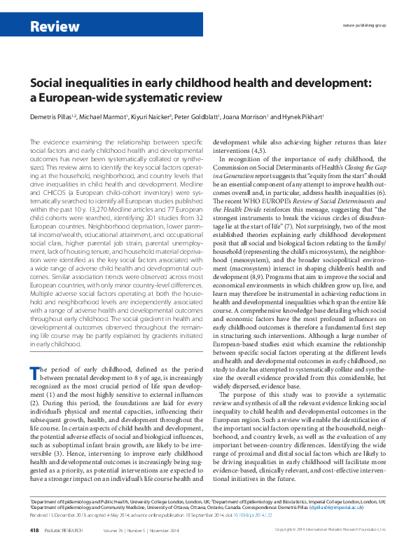 (PDF) Social inequalities in early childhood health and development: a ...