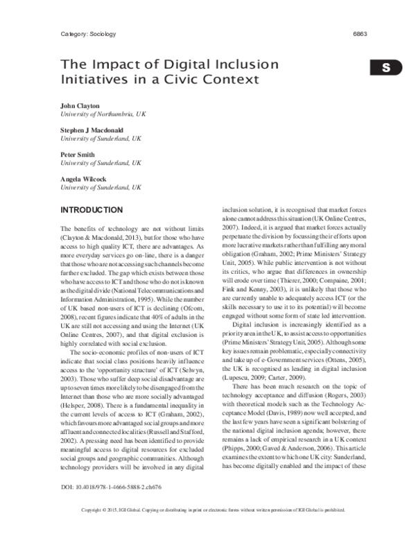 (PDF) The Impact of Digital Inclusion Initiatives in a Civic Context