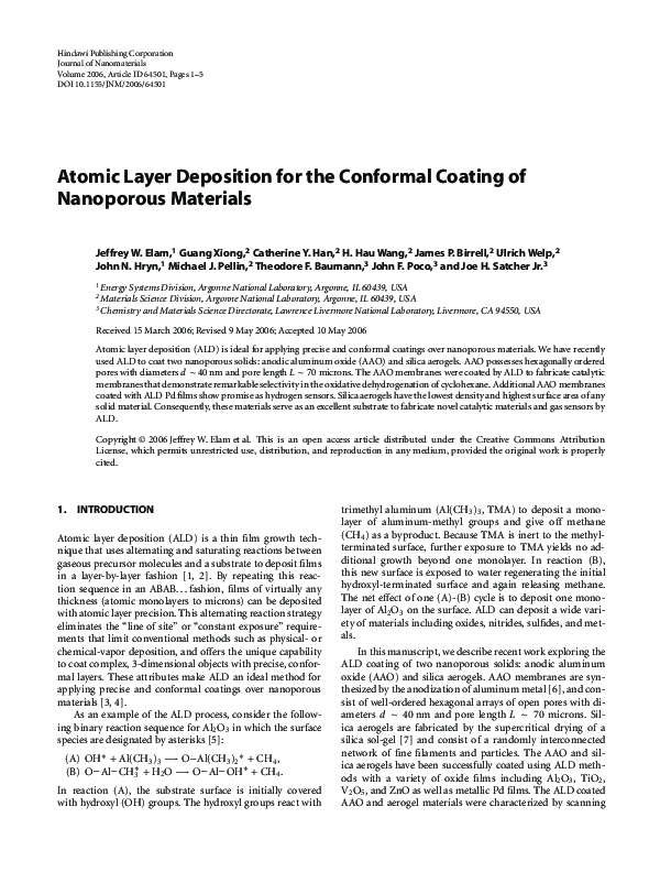 (PDF) Atomic Layer Deposition for the Conformal Coating of Nanoporous ...