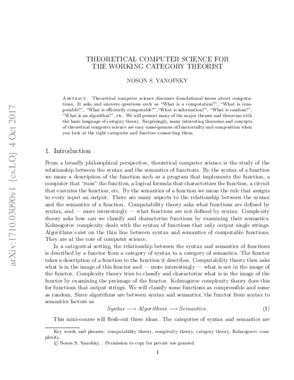 (PDF) Theoretical Computer Science for the Working Category Theorist