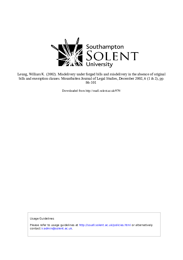 (PDF) Misdelivery under Forged Bills and Misdelivery in the absence of ...