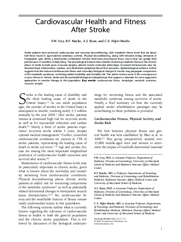 (PDF) Cardiovascular Health and Fitness After Stroke