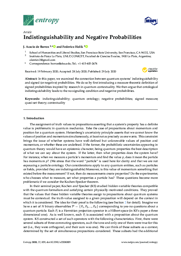 (PDF) Indistinguishability and Negative Probabilities