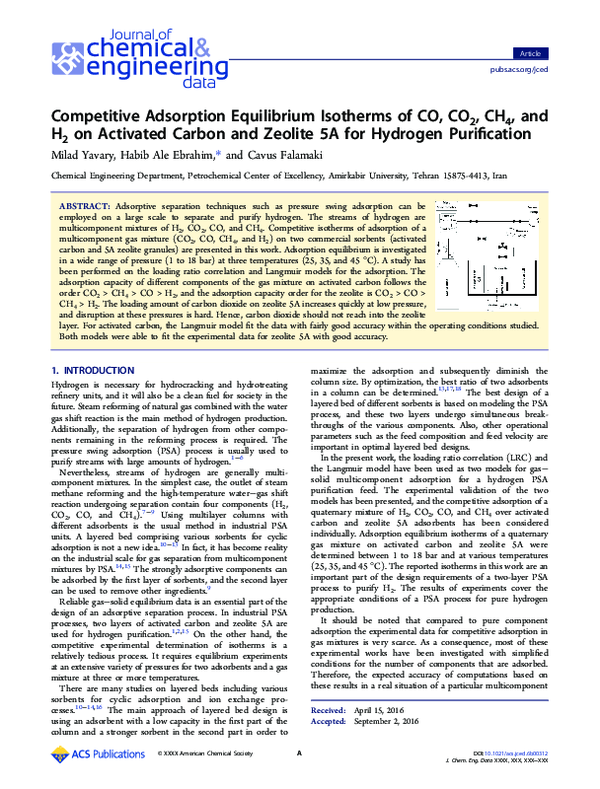 (PDF) Competitive Adsorption Equilibrium Isotherms of CO, CO2, CH4, and ...