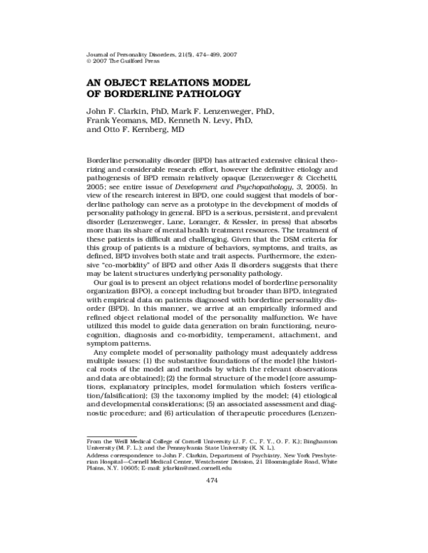 (PDF) An Object Relations Model of Borderline Pathology