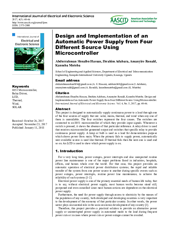(PDF) Design and Implementation of an Automatic Power Supply from Four