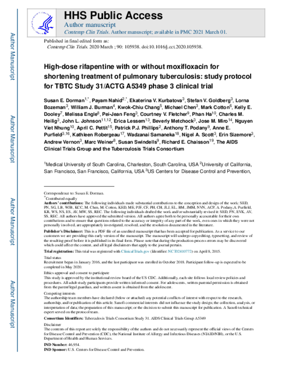 (PDF) High-dose rifapentine with or without moxifloxacin for shortening ...