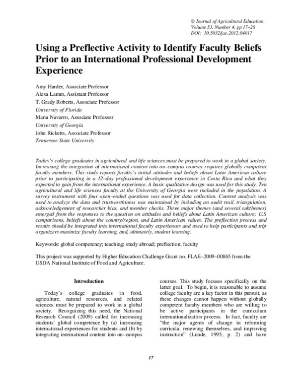 (PDF) Using a Preflective Activity to Identify Faculty Beliefs Prior to