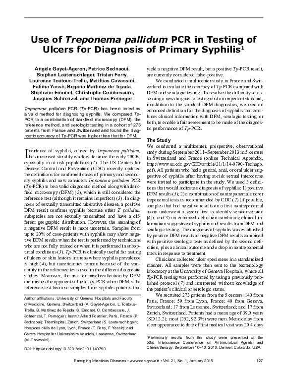 (PDF) Use ofTreponema pallidumPCR in Testing of Ulcers for Diagnosis of ...