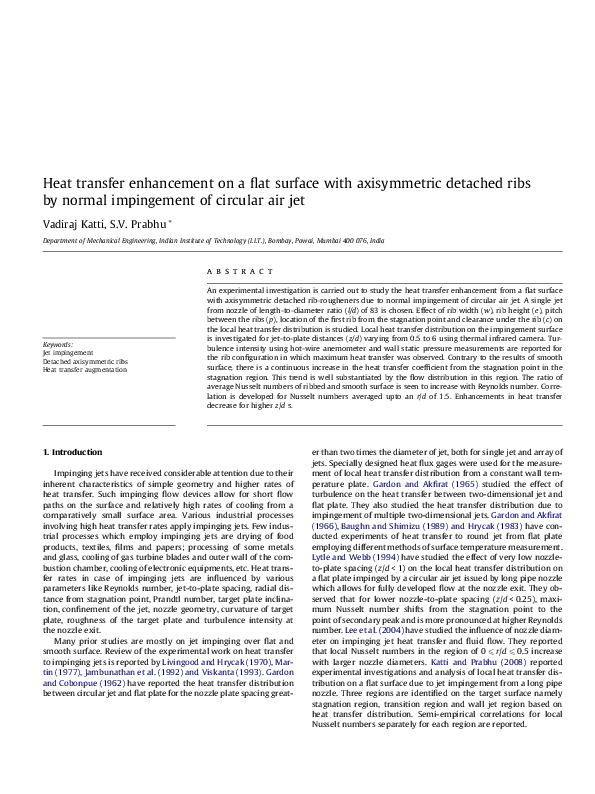 (PDF) Heat transfer enhancement on a flat surface with axisymmetric ...