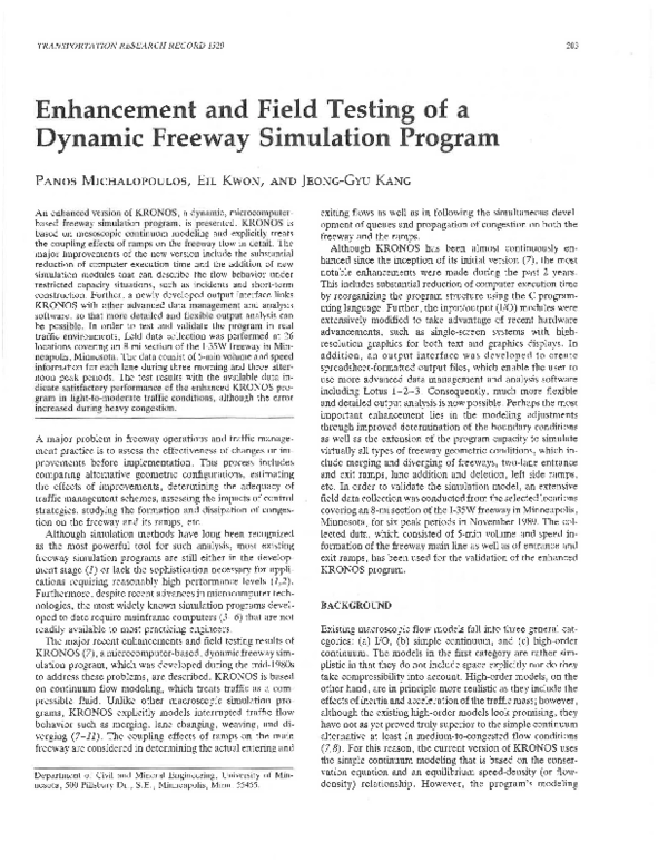 (PDF) Enhancement and Field Testing of a Dynamic Freeway Simulation Program