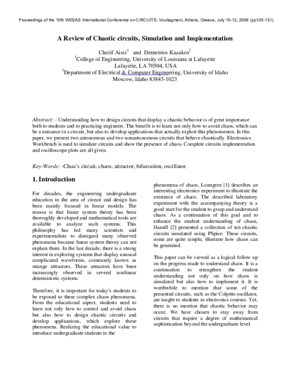 (PDF) A Review of Chaotic circuits, Simulation and Implementation