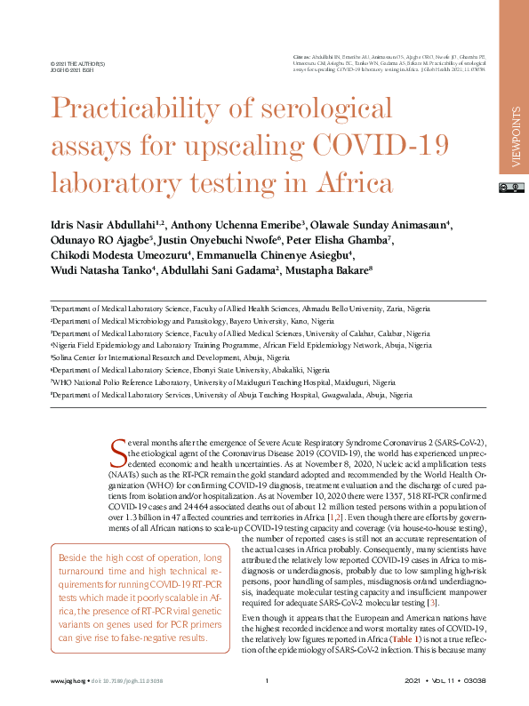 (PDF) Practicability of serological assays for upscaling COVID-19 ...