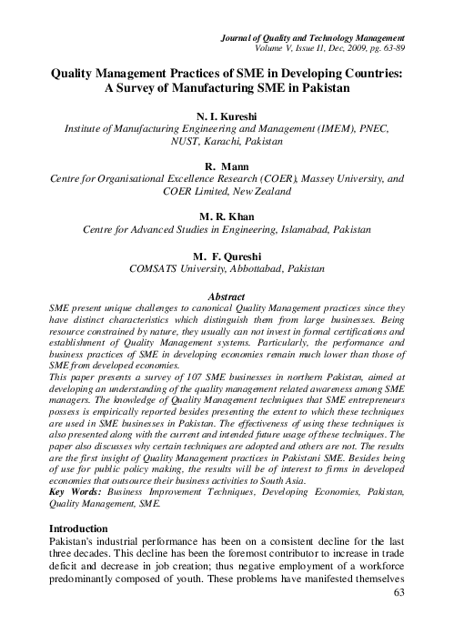 (PDF) Quality management practices of SME in developing countries: a ...