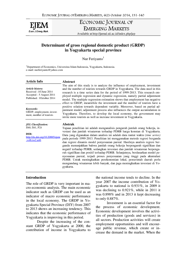 (PDF) Determinant of gross regional domestic product (GRDP) in ...