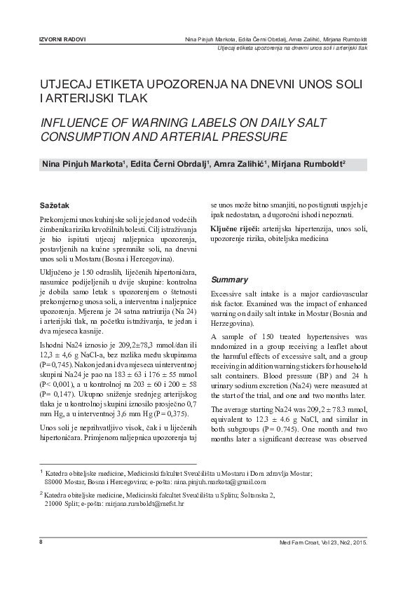 (PDF) Influence of warning labels on daily salt consumption and ...