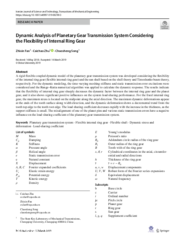 (PDF) Dynamic Analysis of Planetary Gear Transmission System ...