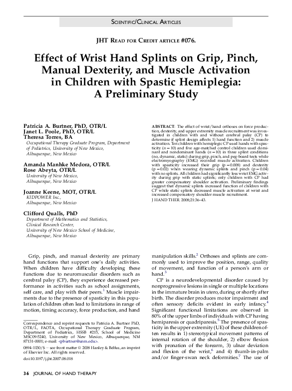 (PDF) Effect of Wrist Hand Splints on Grip, Pinch, Manual Dexterity ...