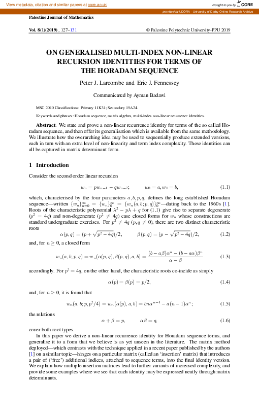 (PDF) On generalised multi-index non-linear recursion identities for ...