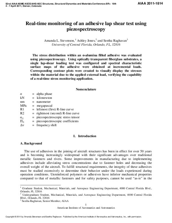 (PDF) Real-time monitoring of an adhesive lap shear test using ...