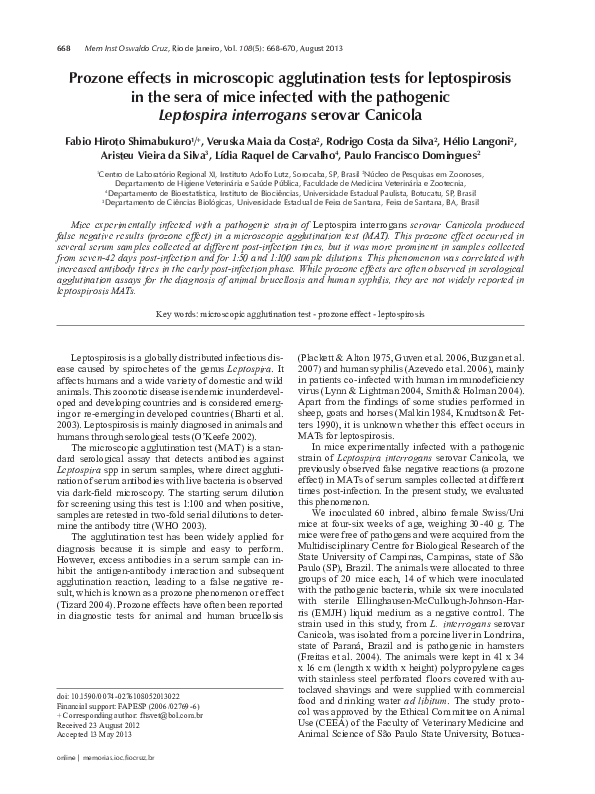 (PDF) Prozone effects in microscopic agglutination tests for
