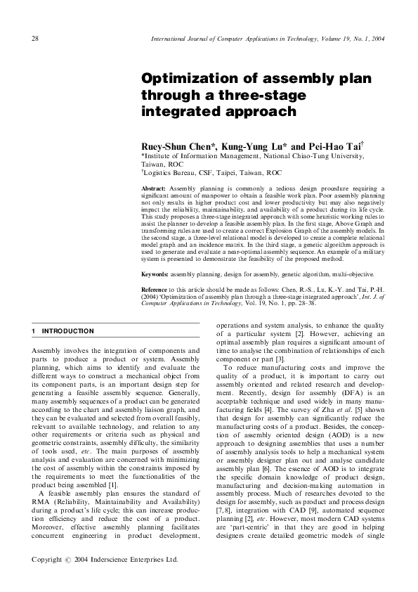 (PDF) Optimisation of assembly plan through a three-stage integrated ...