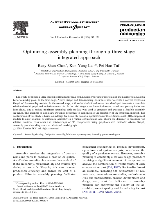 (PDF) Optimizing assembly planning through a three-stage integrated ...