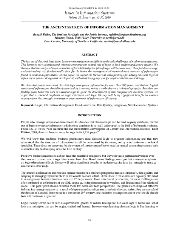 (PDF) The Ancient Secrets of Information Management